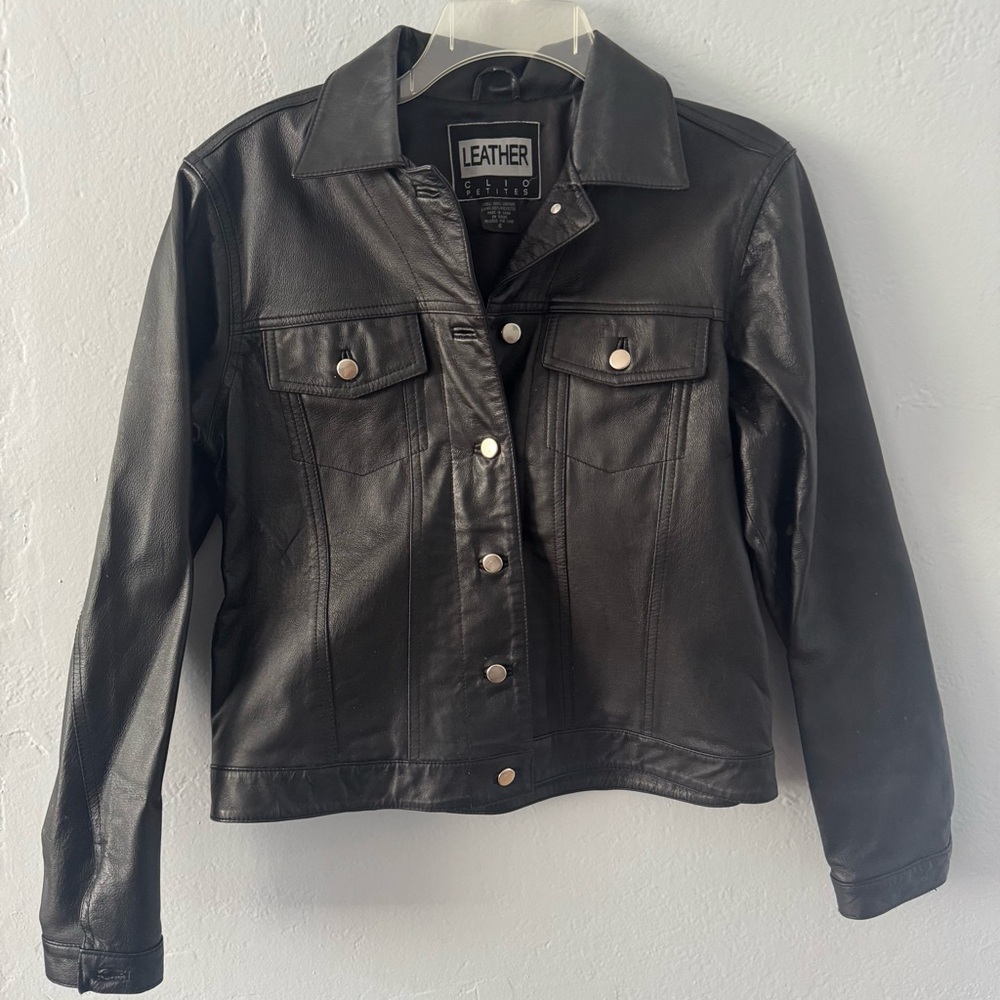 Clio Petites Classic Black Leather Jacket for Women Size 6